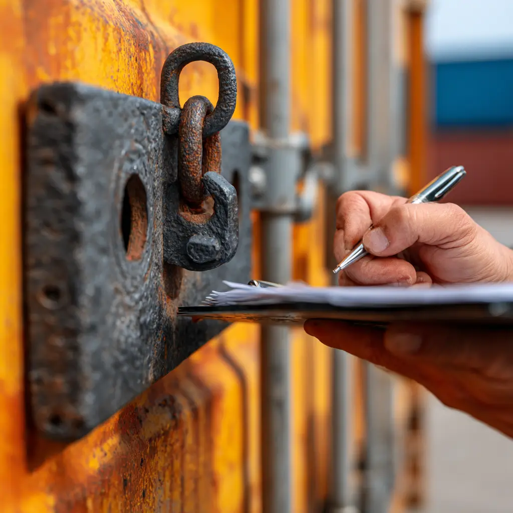 Logistics coordinator reviewing shipping documents at a container port