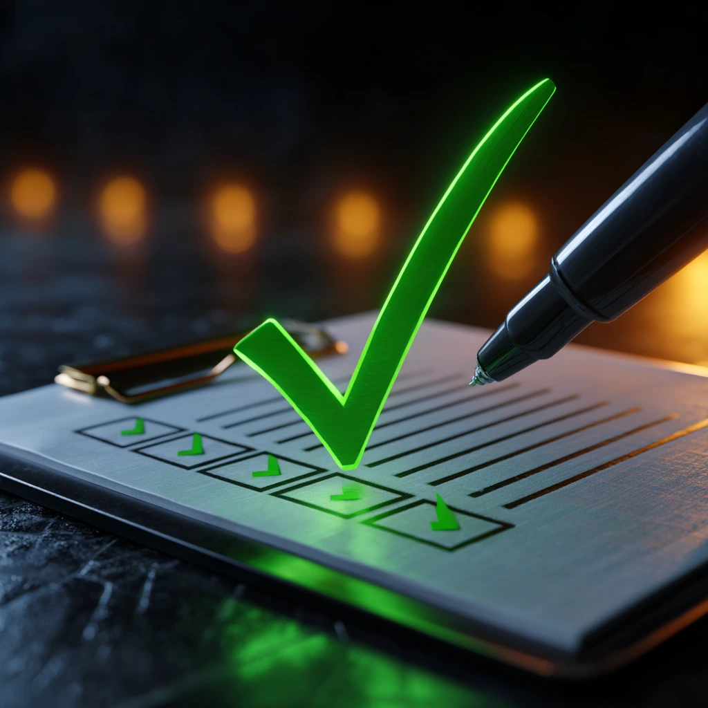 Digital compliance check showing a green verification shield